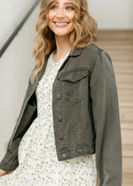 Shea Olive Lightweight Denim Jacket