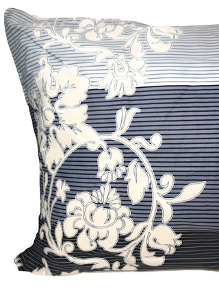 DaDa Bedding Navy Blue Floral Striped Fitted + Flat Sheets & Pillow Cases Set (FSFS8153)