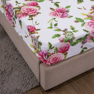 DaDa Bedding Romantic Roses Lovely Spring Pink Floral Fitted Bed Sheet w/ Pillow Cases (JHW879-Fitted)