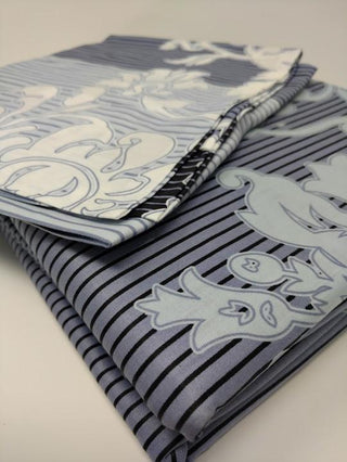 DaDa Bedding Navy Blue Floral Striped Fitted + Flat Sheets & Pillow Cases Set (FSFS8153)