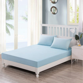 DaDa Bedding Soothing SeaFoam Sky Blue Cotton Fitted Bed Sheet w/Pillow Cases (JHW604)