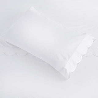 Scallop Frame Embroidered Cotton Percale Pillowcase Pair