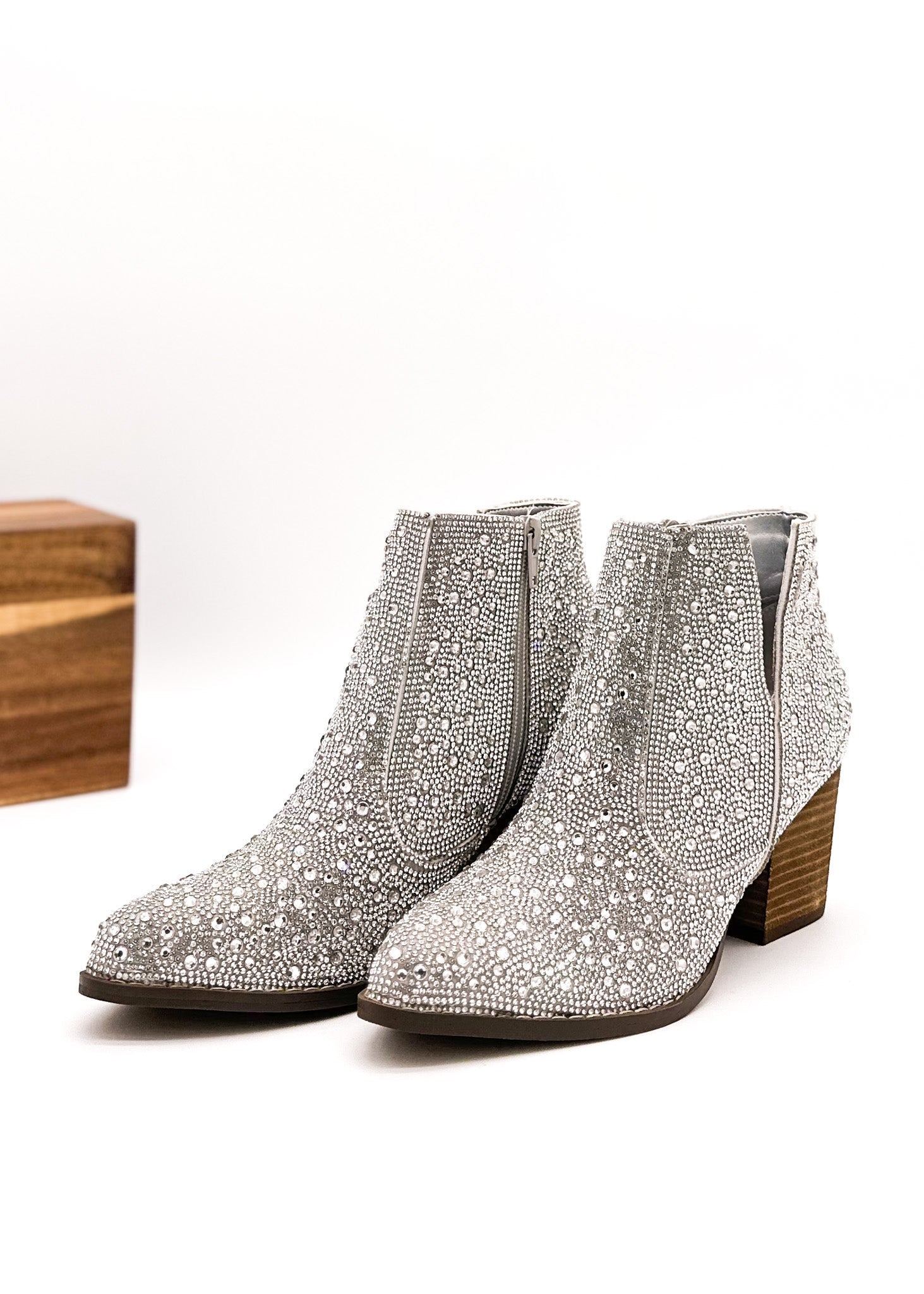 Shine Star Rhinestone Bootie in Silver Naughty Monkey