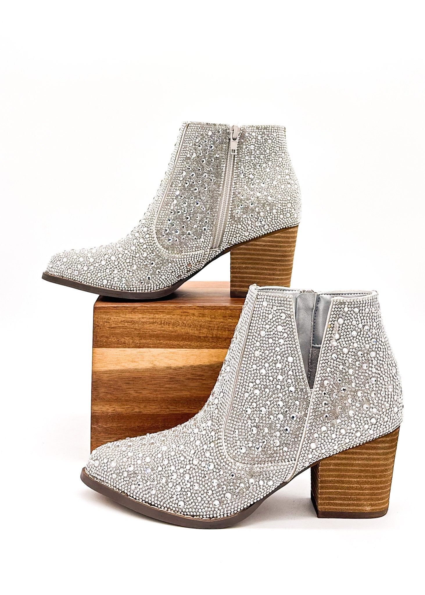 Shine Star Rhinestone Bootie in Silver Naughty Monkey