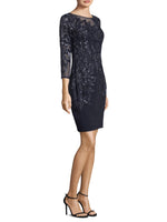 Aidan Mattox Scoop Neck 3/4 Sleeve Keyhole Back Embellished Mesh Dress - Glamourous Grace