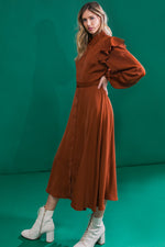 TIER ELEGANCE BROWN WOVEN MIDI DRESS - By Baano