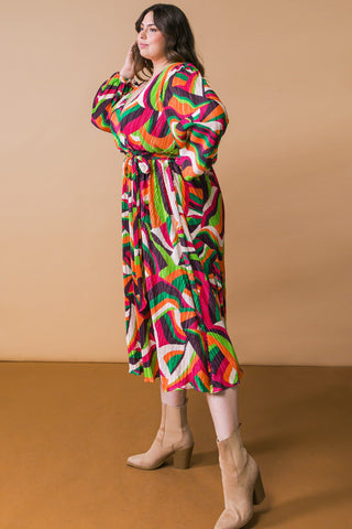 DESTINED TO IMPRESS PLISSE MIDI DRESS - By Baano