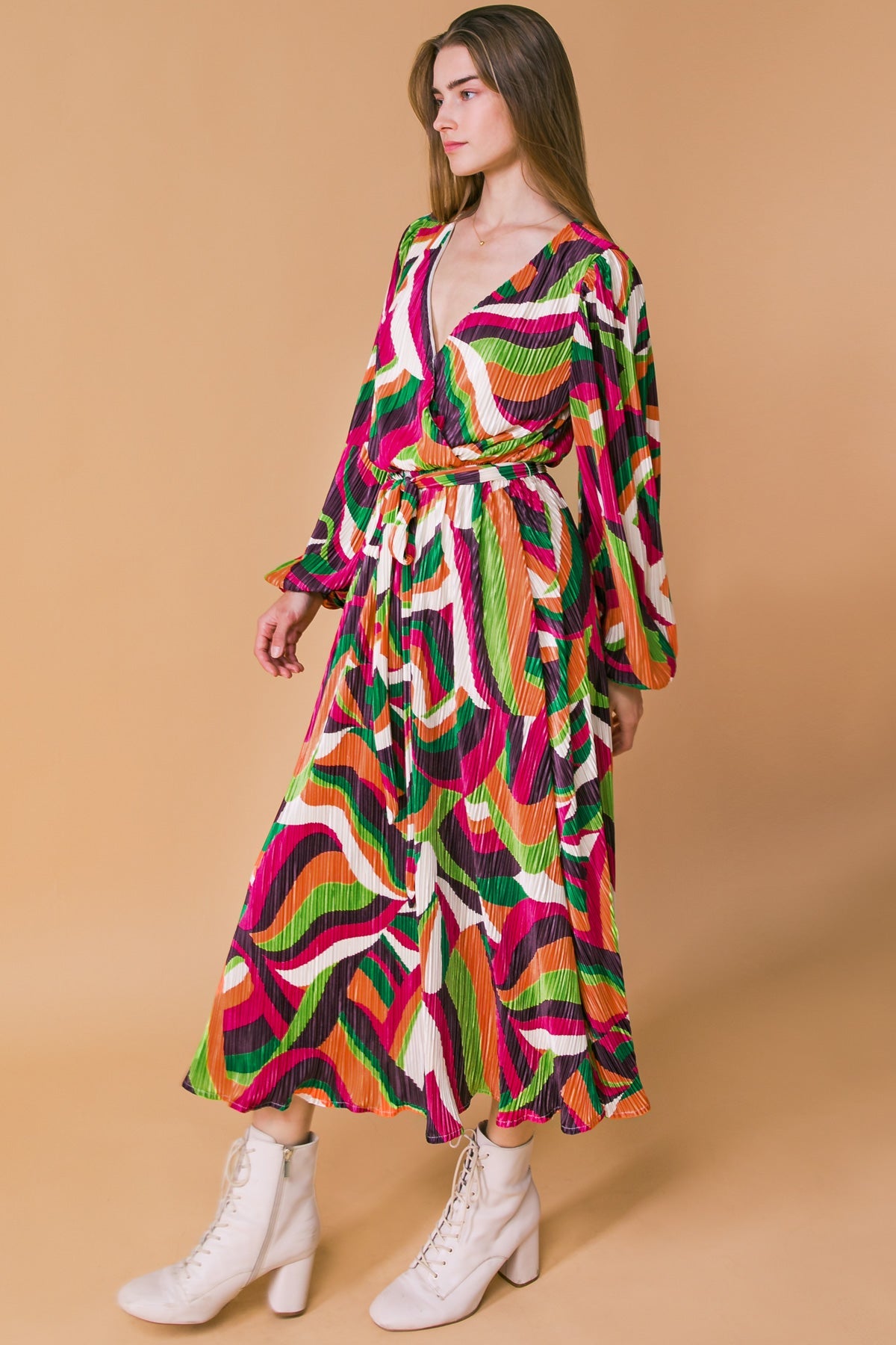 DESTINED TO IMPRESS PLISSE MIDI DRESS - By Baano