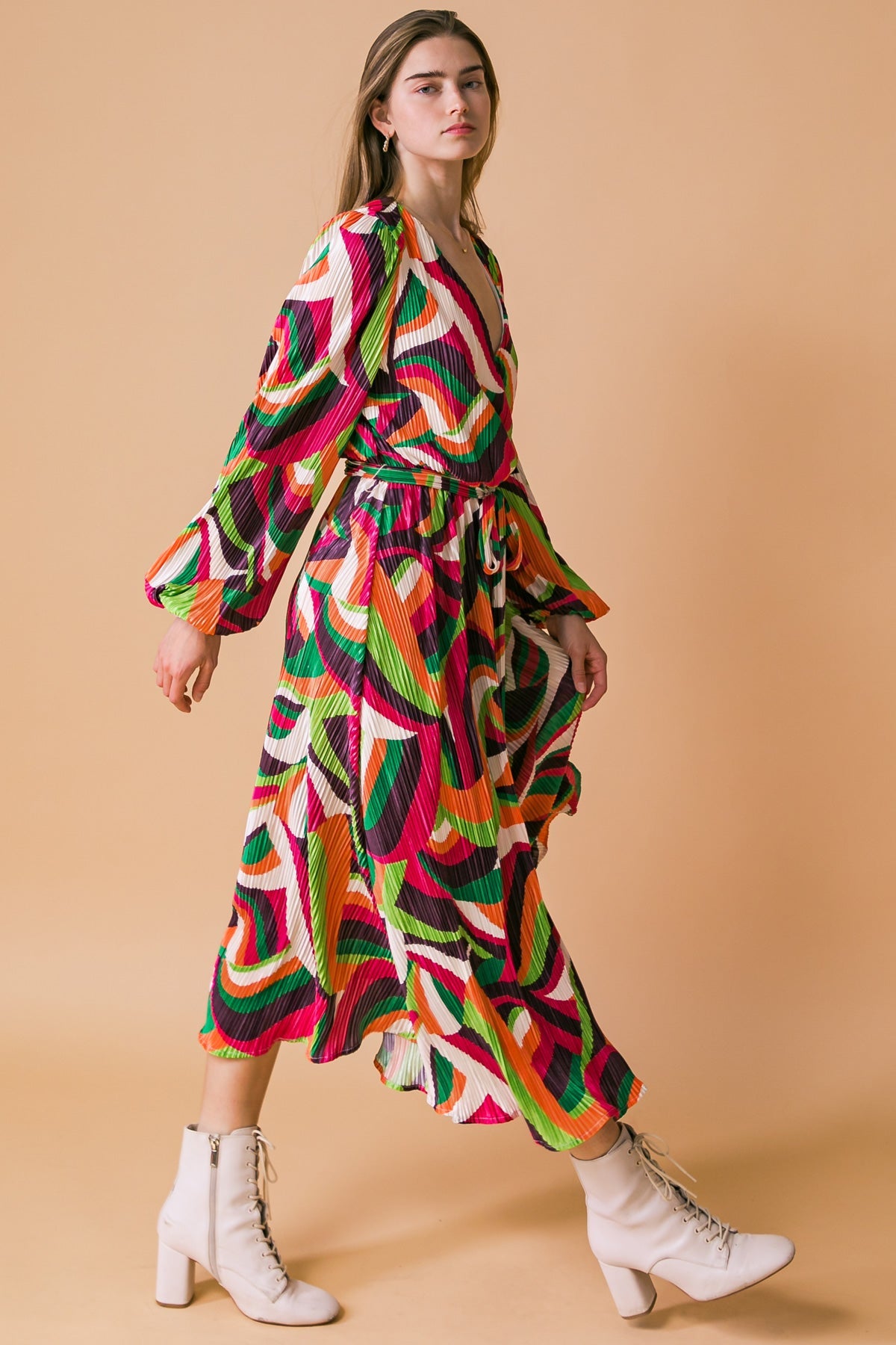 DESTINED TO IMPRESS PLISSE MIDI DRESS - By Baano