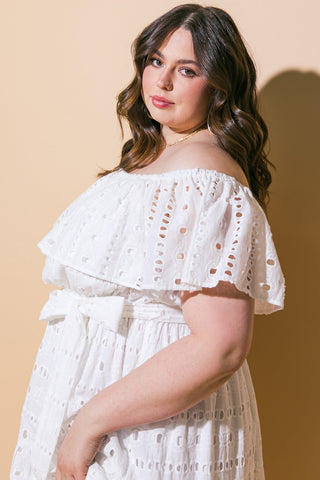 CATCHING MY BREATH EYELET MIDI DRESS - By Baano