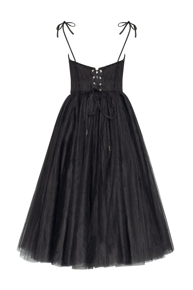 Sidney Tie-Strap Tulle Midi Dress - By Baano