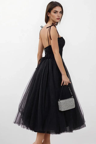 Sidney Tie-Strap Tulle Midi Dress - By Baano