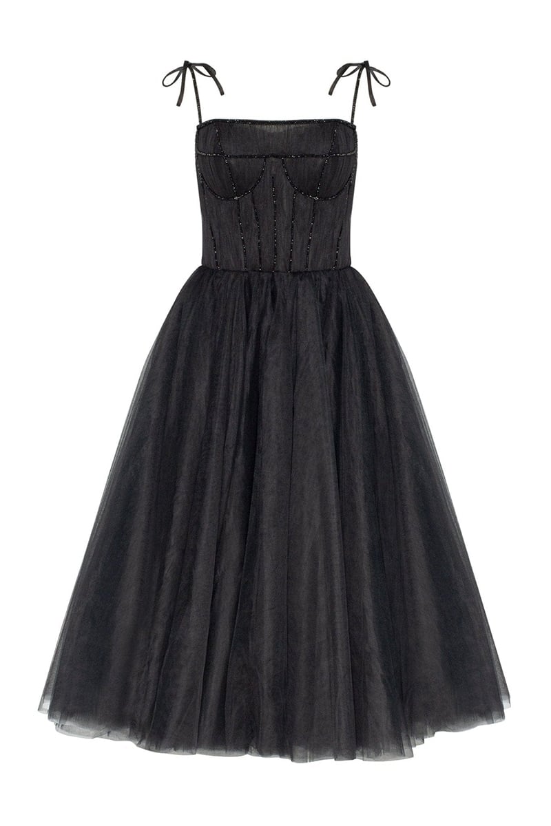 Sidney Tie-Strap Tulle Midi Dress - By Baano
