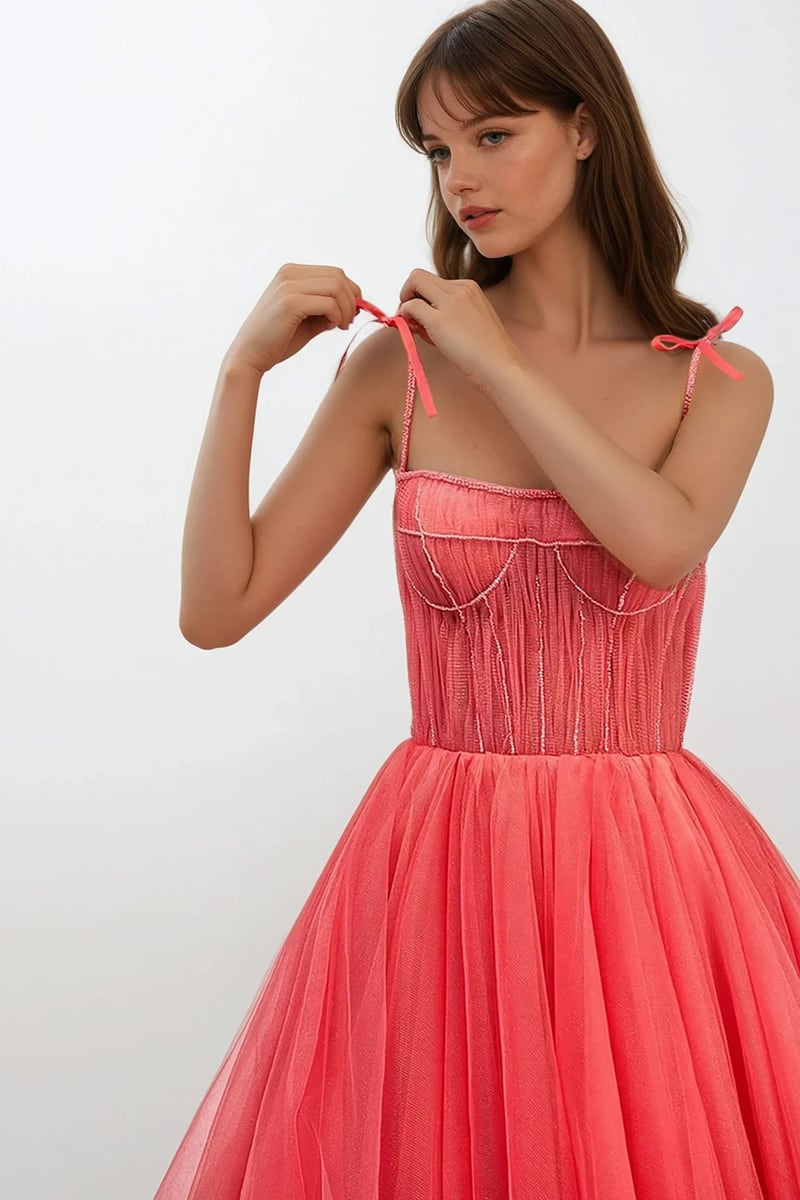 Sidney Tie-Strap Tulle Midi Dress - By Baano