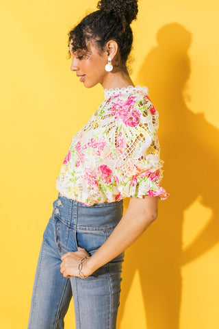 BLISS ME FLORAL WOVEN LACE TOP - By Baano