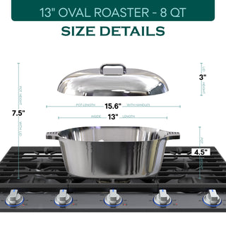 Oval Dutch Oven with Lid - 8 Quart (13 Inch) - By Baano