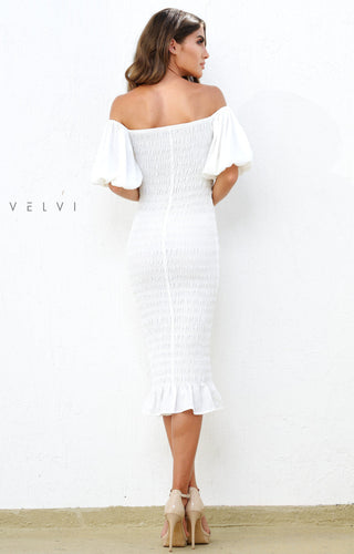 Skyla Shirred Midi Dress - WHITE - By Baano