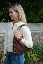 Skylar Faux Suede Studded Shoulder Bag