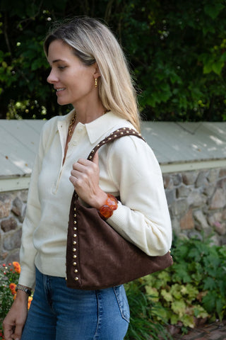 Skylar Faux Suede Studded Shoulder Bag