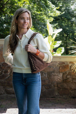 Skylar Faux Suede Studded Shoulder Bag