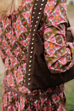 Skylar Faux Suede Studded Shoulder Bag