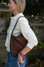 Skylar Faux Suede Studded Shoulder Bag