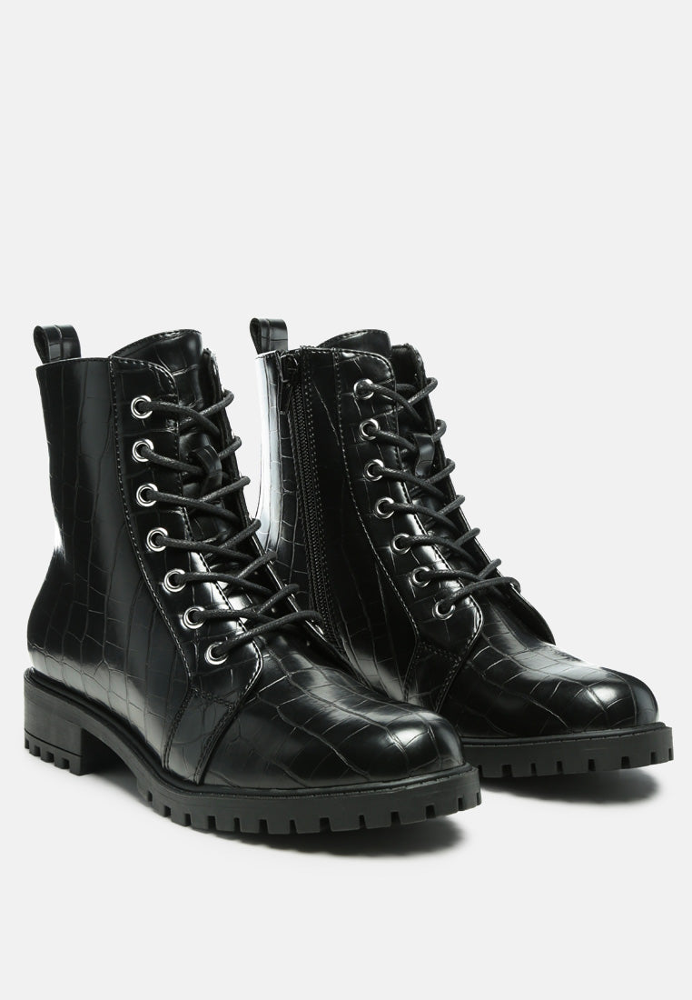 Snac Lace Up Croc Textured Ankle Boots