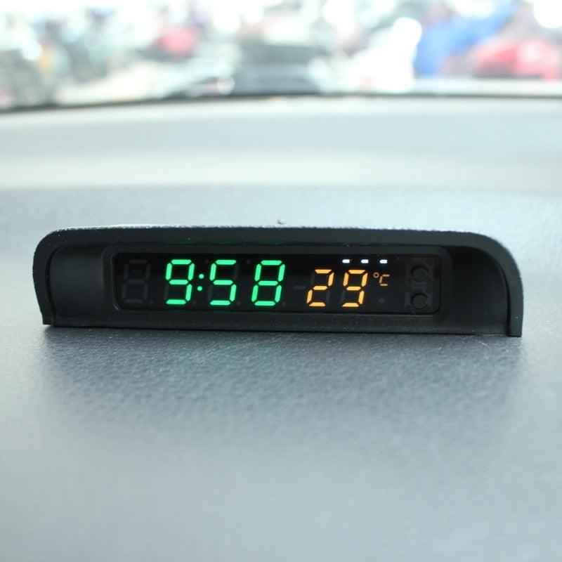 Solar Car Digital Clock Thermometer Dual Color Display Smart Switch High Precision LED Digital Clock Dashboard Solar Powered Car Electronic Clock Stick-On Luminous Car Clock Dashboard Auto Clock Car Watch Clock with Adjustable Brightness Date Temperature Stevvex