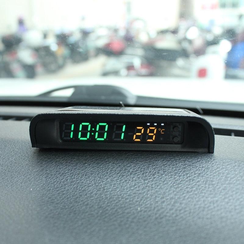 Solar Car Digital Clock Thermometer Dual Color Display Smart Switch High Precision LED Digital Clock Dashboard Solar Powered Car Electronic Clock Stick-On Luminous Car Clock Dashboard Auto Clock Car Watch Clock with Adjustable Brightness Date Temperature Stevvex