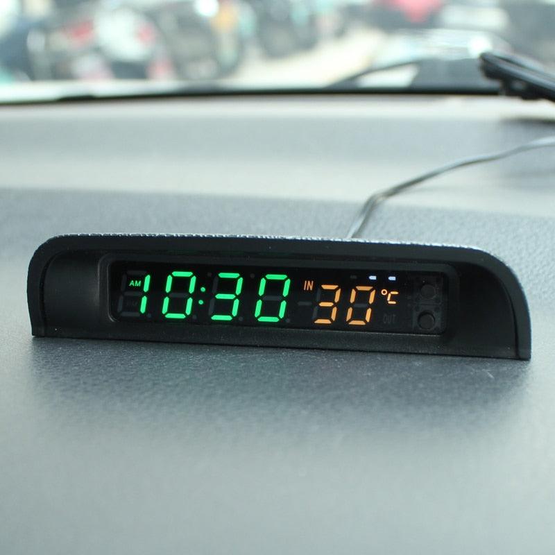 Solar Car Digital Clock Thermometer Dual Color Display Smart Switch High Precision LED Digital Clock Dashboard Solar Powered Car Electronic Clock Stick-On Luminous Car Clock Dashboard Auto Clock Car Watch Clock with Adjustable Brightness Date Temperature Stevvex