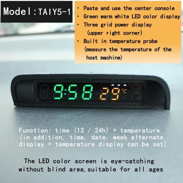 Solar Car Digital Clock Thermometer Dual Color Display Smart Switch High Precision LED Digital Clock Dashboard Solar Powered Car Electronic Clock Stick-On Luminous Car Clock Dashboard Auto Clock Car Watch Clock with Adjustable Brightness Date Temperature Stevvex
