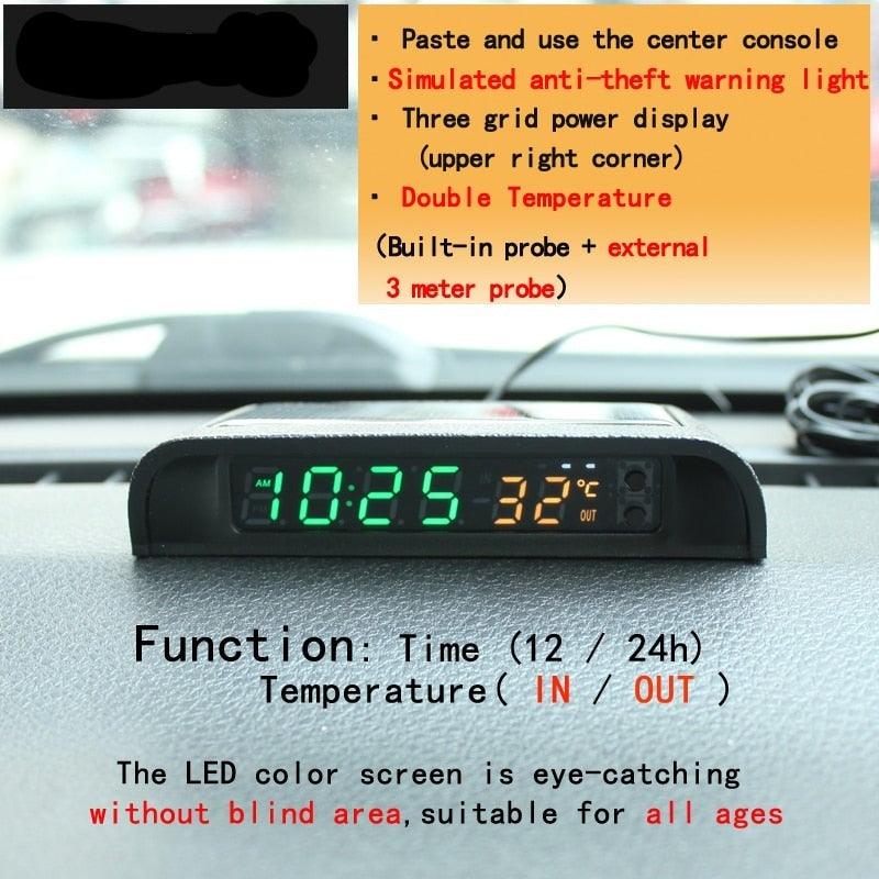 Solar Car Digital Clock Thermometer Dual Color Display Smart Switch High Precision LED Digital Clock Dashboard Solar Powered Car Electronic Clock Stick-On Luminous Car Clock Dashboard Auto Clock Car Watch Clock with Adjustable Brightness Date Temperature Stevvex