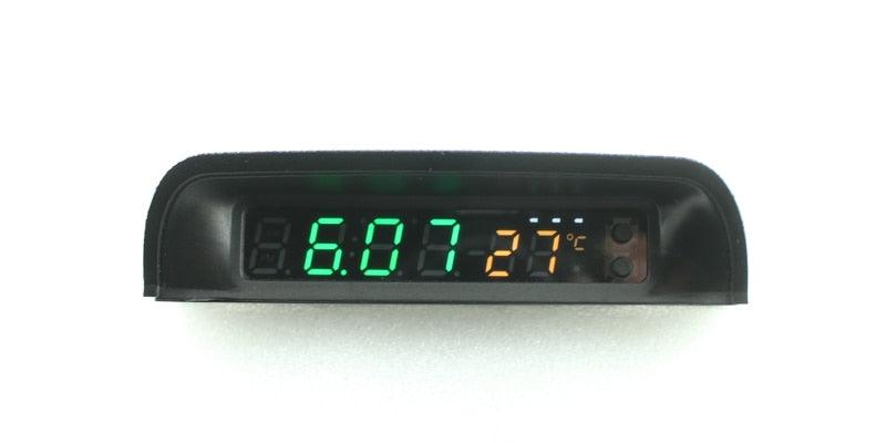 Solar Car Digital Clock Thermometer Dual Color Display Smart Switch High Precision LED Digital Clock Dashboard Solar Powered Car Electronic Clock Stick-On Luminous Car Clock Dashboard Auto Clock Car Watch Clock with Adjustable Brightness Date Temperature Stevvex