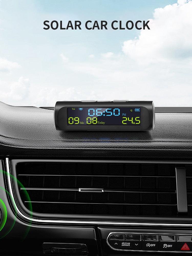 Solar Car Digital Clock with LCD Time Date In-Car Temperature Display for Outdoor Personal Car Part Decoration Universal Wireless Car Head Up Display Digital GPS Speedometer MPH Solar Battery USB Charged with Time Clock Stevvex
