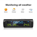 Solar Car Digital Clock with LCD Time Date In-Car Temperature Display for Outdoor Personal Car Part Decoration Universal Wireless Car Head Up Display Digital GPS Speedometer MPH Solar Battery USB Charged with Time Clock Stevvex