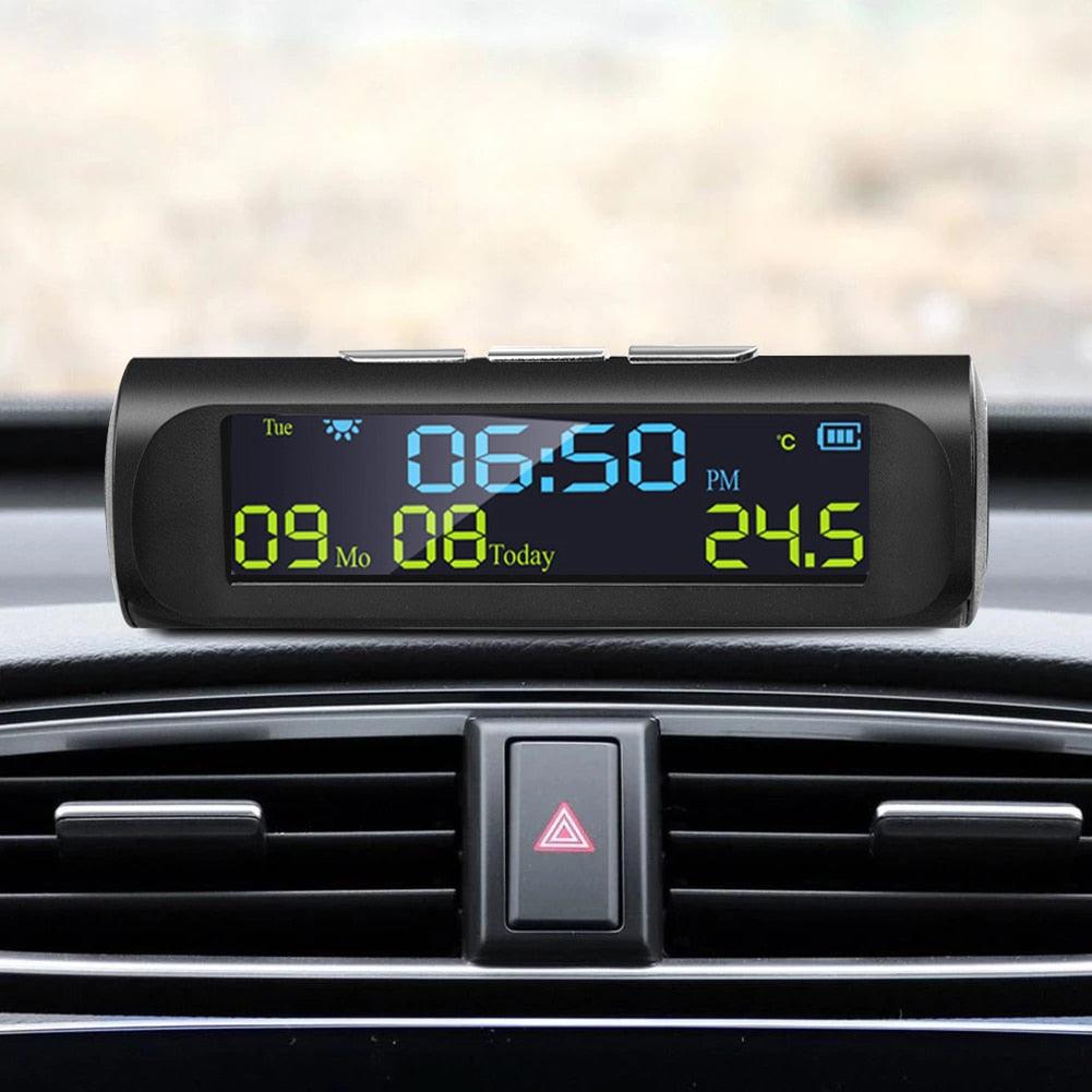 Solar Car Digital Clock with LCD Time Date In-Car Temperature Display for Outdoor Personal Car Part Decoration Universal Wireless Car Head Up Display Digital GPS Speedometer MPH Solar Battery USB Charged with Time Clock Stevvex
