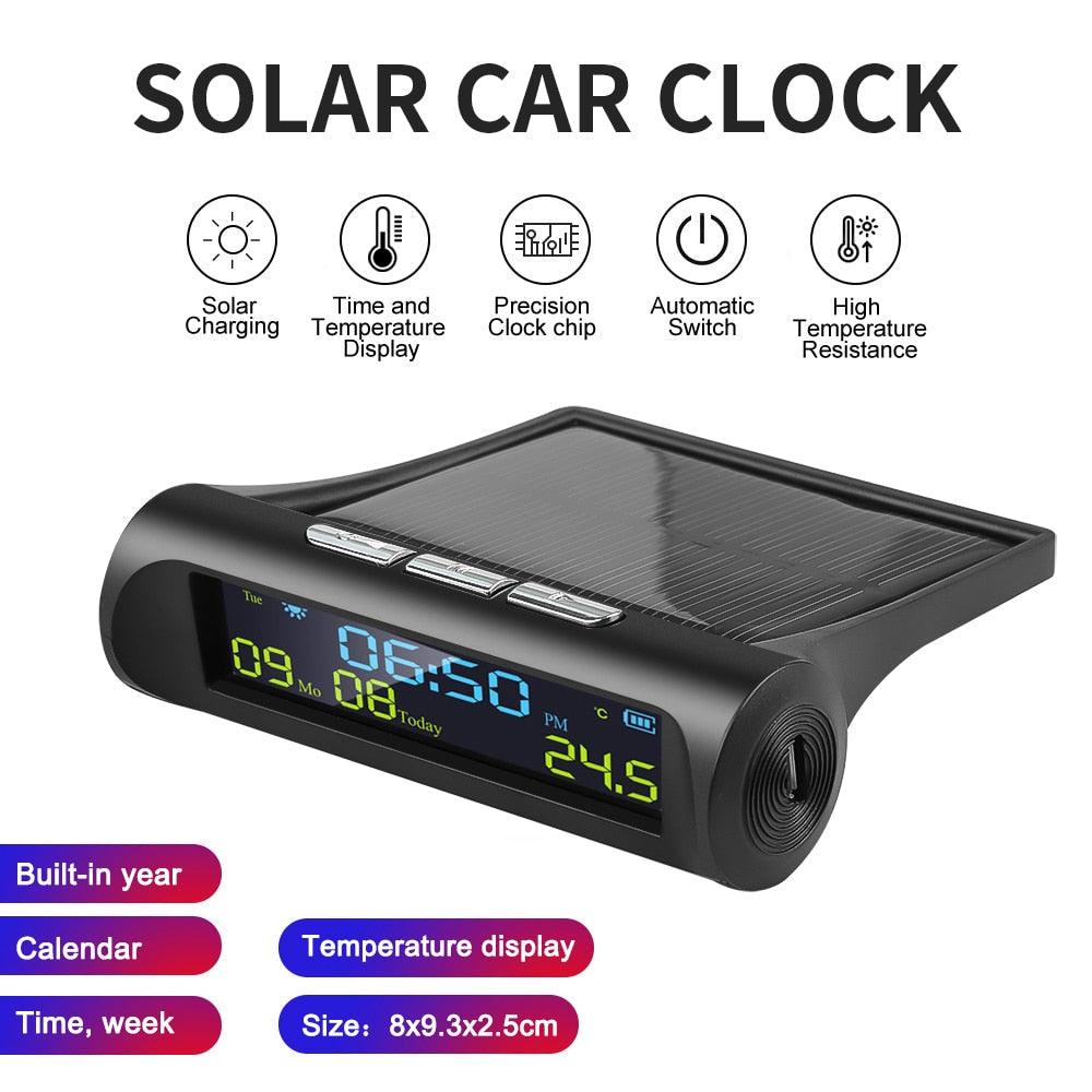 Solar Car Digital Clock with LCD Time Date In-Car Temperature Display for Outdoor Personal Car Part Decoration Universal Wireless Car Head Up Display Digital GPS Speedometer MPH Solar Battery USB Charged with Time Clock Stevvex