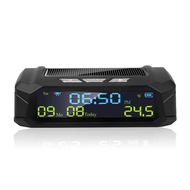 Solar Car Digital Clock with LCD Time Date In-Car Temperature Display for Outdoor Personal Car Part Decoration Universal Wireless Car Head Up Display Digital GPS Speedometer MPH Solar Battery USB Charged with Time Clock Stevvex
