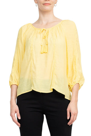 Zac & Rachel Neck Tie Neck 3/4 Sleeve Solid Crepe Chiffon Top - By Baano