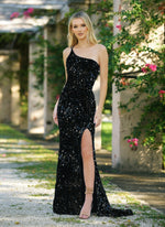 Stardust One Shoulder Sequin Gown - Black - FINAL SALE - By Baano