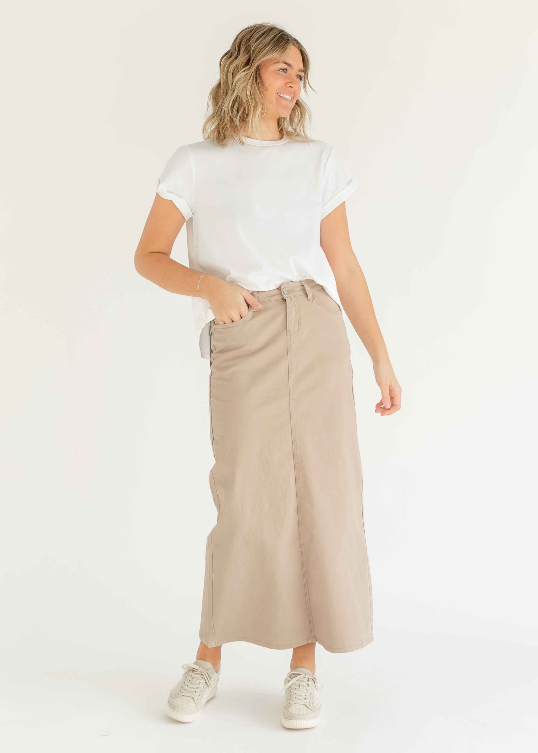 Stella Simply Taupe Denim Maxi Skirt