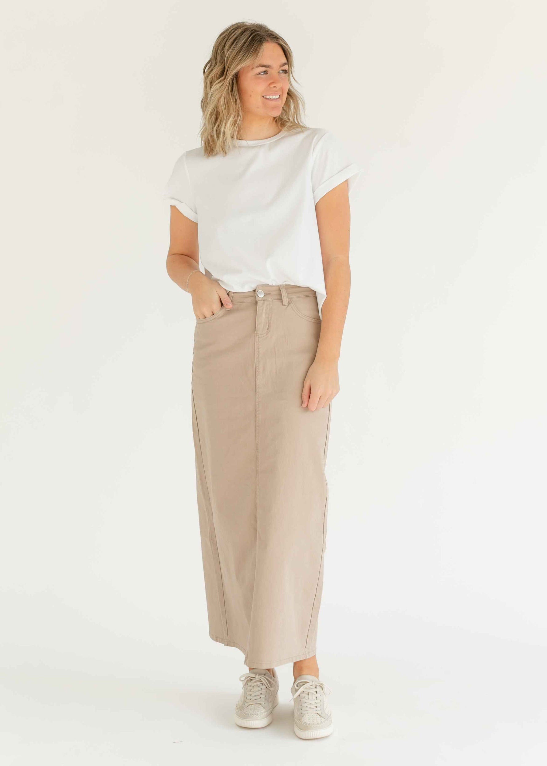 Stella Simply Taupe Denim Maxi Skirt