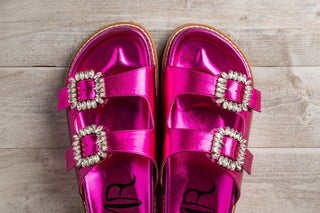Stellar Rhinestone Buckle Slides in Fuschia Naughty Monkey