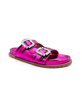 Stellar Rhinestone Buckle Slides in Fuschia Naughty Monkey
