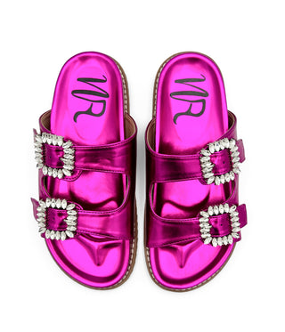 Stellar Rhinestone Buckle Slides in Fuschia Naughty Monkey
