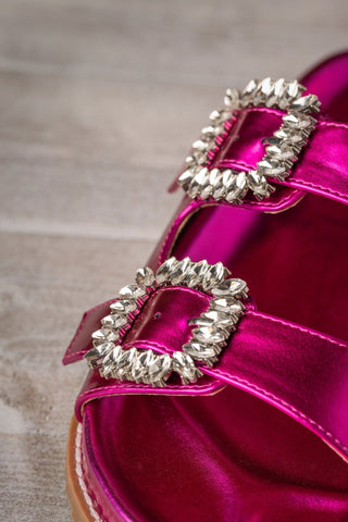 Stellar Rhinestone Buckle Slides in Fuschia Naughty Monkey