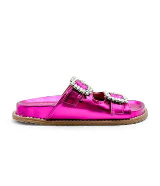 Stellar Rhinestone Buckle Slides in Fuschia Naughty Monkey