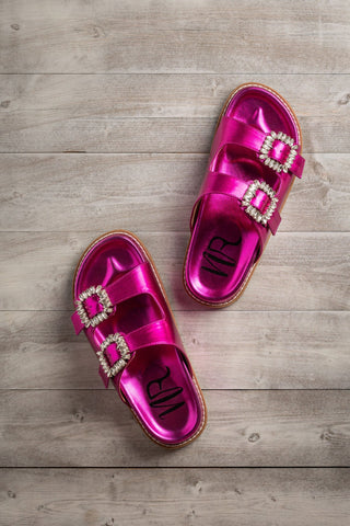 Stellar Rhinestone Buckle Slides in Fuschia Naughty Monkey