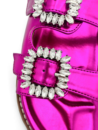 Stellar Rhinestone Buckle Slides in Fuschia Naughty Monkey