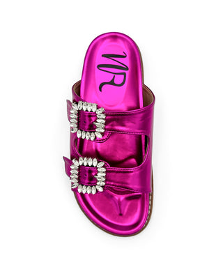 Stellar Rhinestone Buckle Slides in Fuschia Naughty Monkey